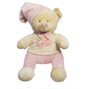 Osito de peluche bordado con mantita para regalo de bebé