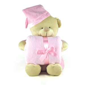 osito de peluche rosa bordado con mantita