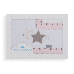 Juego de sábanas de cuna 100% algodón de Don Algodon modelo love you rosa